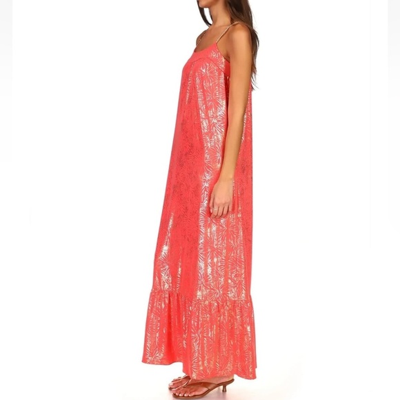 MICHAEL MICHAEL KORS SANGRIA Maxi Chain Dress Printed Sz Medium Orange and Gold - Picture 3 of 12